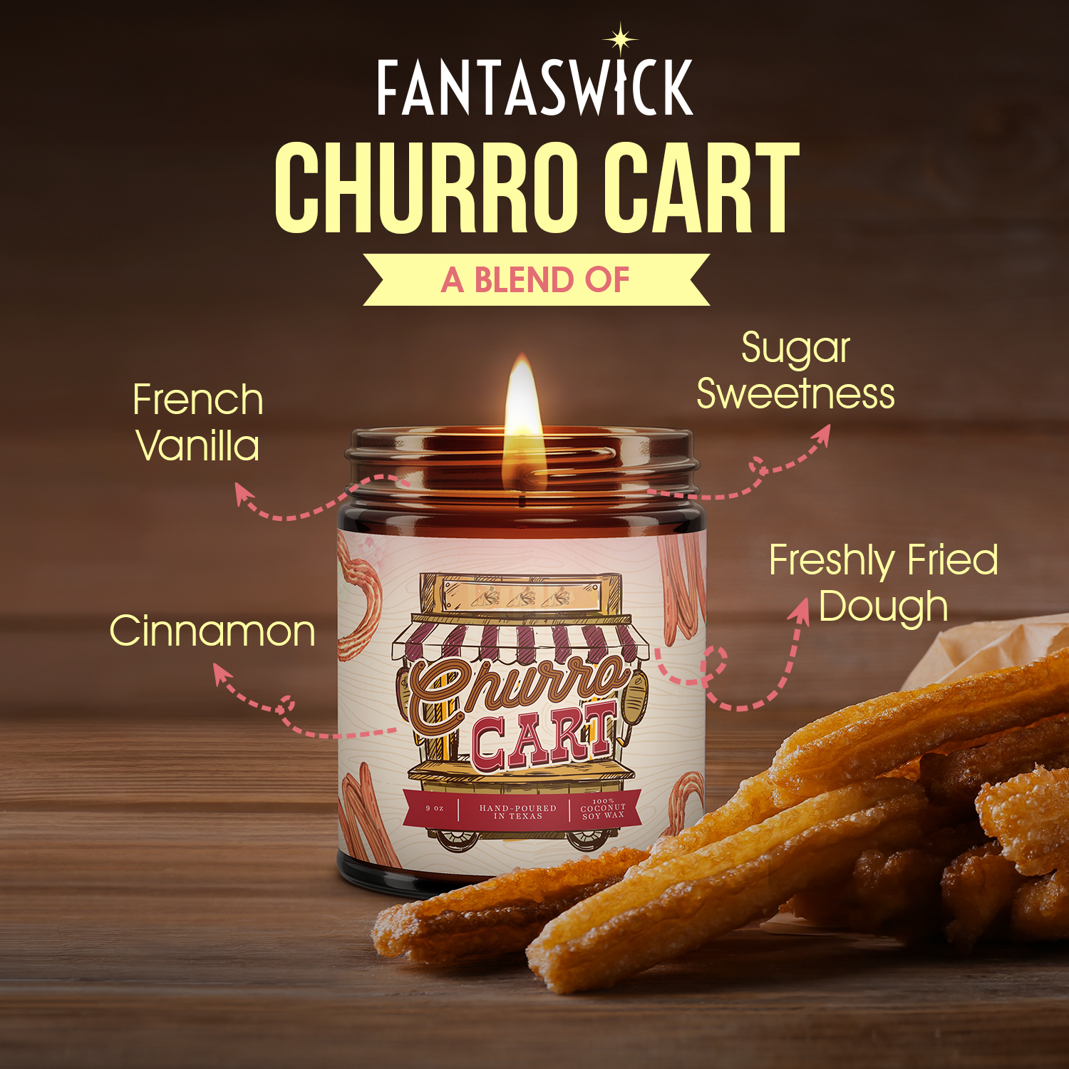 Churro Cart 9 oz Hand Poured Soy Candle